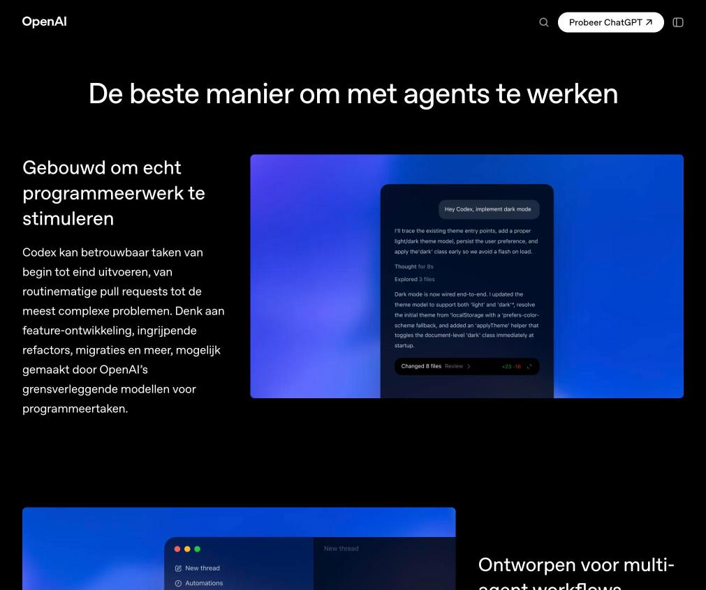 Codex AI interface showing dark mode implementation task with file diffs